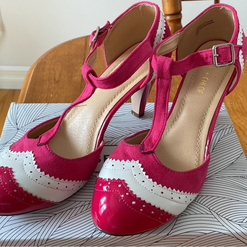 Chase + Chloe fuchsia and white t-strap heels Size 10